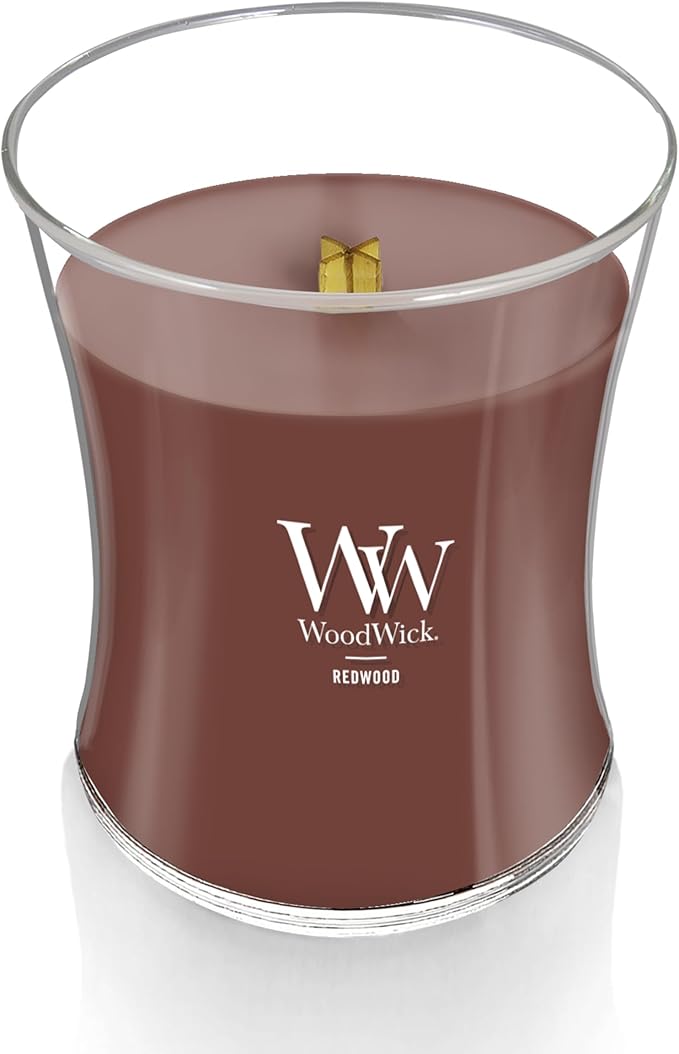 WoodWick Redwood Holiday Candle Gifts for Women and Men, 9.7 oz Medium Hourglass Candle with Crackling Wick - Bloomnest