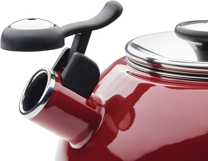 Circulon Enamel on Steel Whistling Teakettle/Teapot With Flip-Up Spout, 2 Quart - Red - Bloomnest