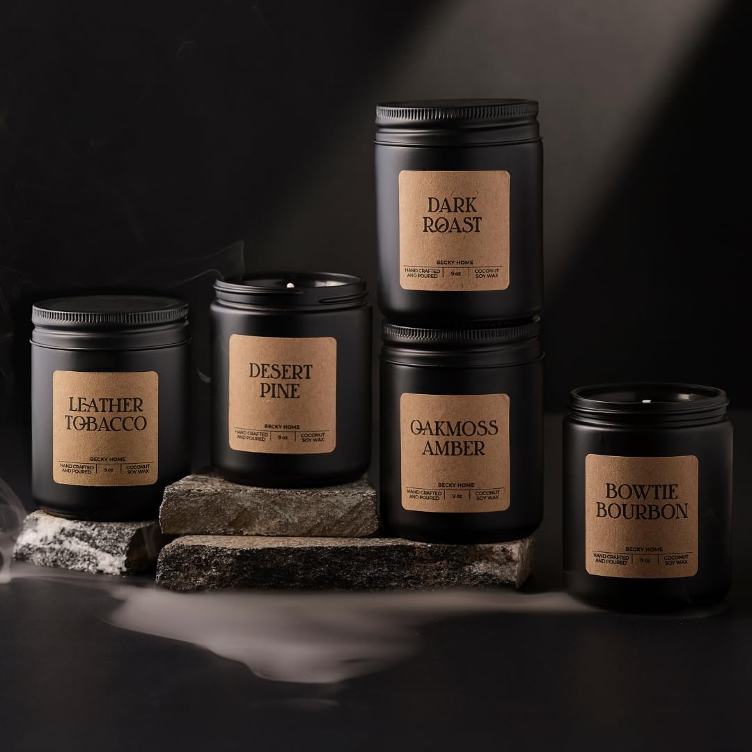 9oz Scented Candle for Men, Oakmoss Amber Scented, Men Scented Candle, Long Lasting Masculine Scents, Natural Coconut Jar Candle for Home, Bachelor Pad Decor, The Perfect Mens Gift