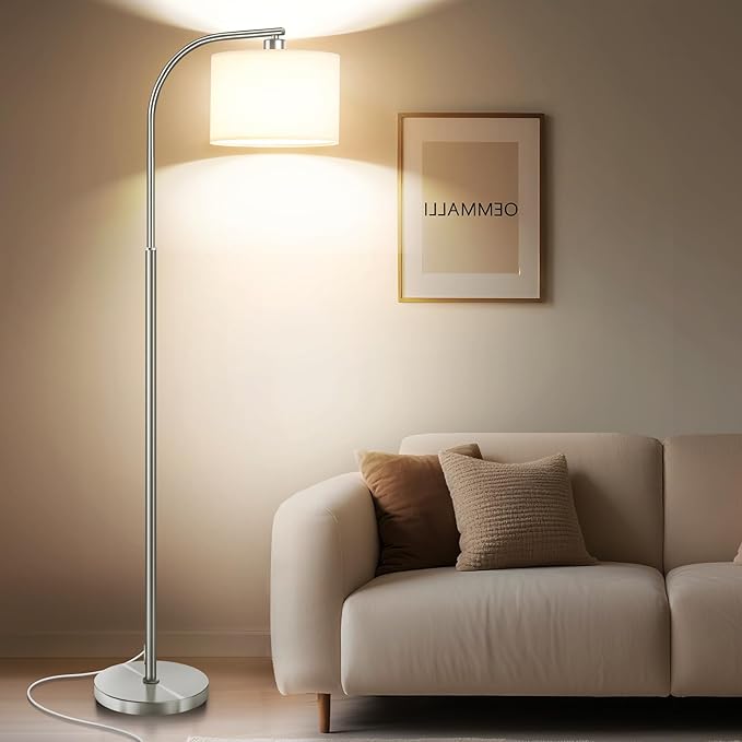 Floor Lamp for Living Room,65'' Modern Standing Lamps with 9W LED Bulb,Silver Tall Floor Light with Fabric Shade,3 Color Temperatures Tall Lamp for Bedroom Office Study Room Corner Dining Room - Bloomnest