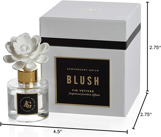 Zodax Apothecary Guild Blush Porcelain Oil Diffuser - Home Fragrance Diffuser Ideal for Living Room, Bathroom, Office - Makes a Great Gift - Porcelain Flower Design - Fig Vetiver - 1.69 Oz. - Bloomnest
