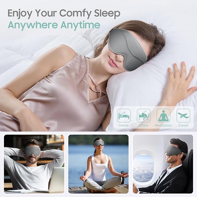 Sleep Mask, Premium Eye Mask for Sleeping, Completely Blackout, Superior Soft Comfort, Upgraded 3D Ergonomic Designed Sleeping Mask for Home, Office, Travel, Meditation, Yoga, Grey - Bloomnest
