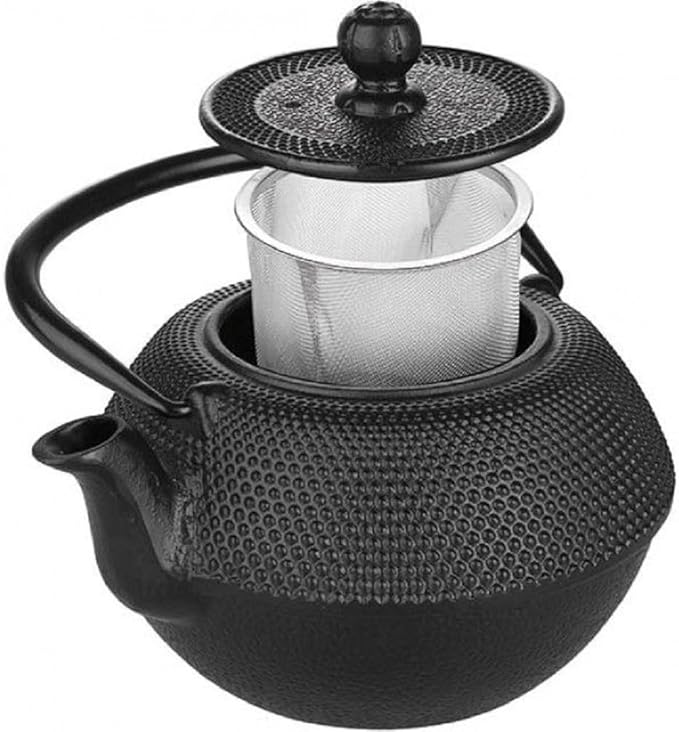 IBILI 40 Oz Cast Iron Teapot with Infuser | Made in Spain | Hammered Texture, Enameled Interior, Stovetop & Induction Compatible, Japanese Kettle for Loose Leaf Tea, Tetsubin Design, Black - Bloomnest