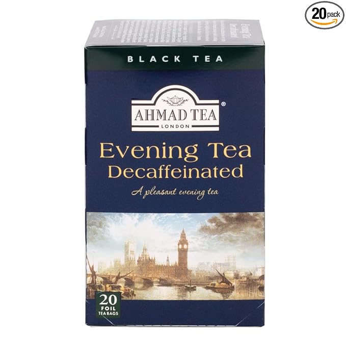Ahmad Tea Black Tea, Decaffeinated Evening Teabags, 20 ct (Pack of 1) - Decaffeinated & Sugar-Free - Bloomnest