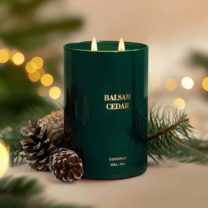Goodpick Balsam Cedar Candle 22 oz, Pine Candles for Home Scented, Winter Candle for Classic Luxury Aromatherapy, Big Green Soy Candles, Large Jar Candle Gifts for Christmas, Birthday, Men, 2 Wicks - Bloomnest