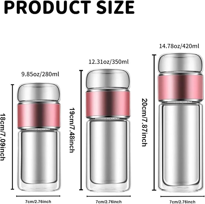 Nhdap Teava 3-In-1 Smart Tea Infuser, Tryteava Portable Leak-Proof Glass Infuser Bottle for Loose Leaf Tea, Double Layer Water Cup Separation Teapot With Strainers for Office, Travel (Black, 280ml) - Bloomnest
