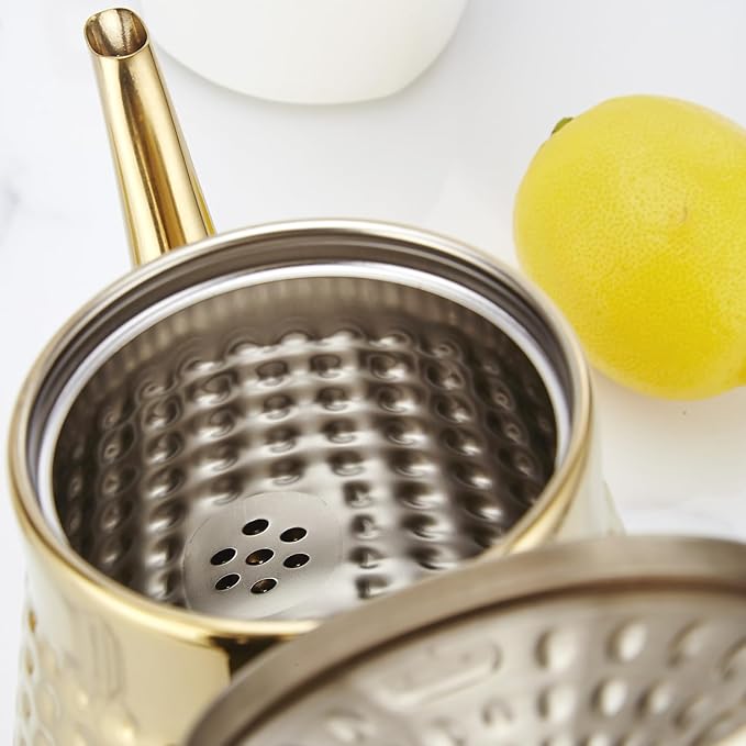 SANQIAHOME 1.6L(54oz) Stainless Steel Hammer Patterned Teapot With Removeable Infuser,Loose leaf cover,Gold - Bloomnest
