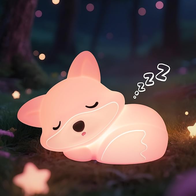 YuanDian Fox Night Light for Girls, Squishy Fox Silicone Lamp Novelty Gifts, Rechargeable Dimmable Timer Bedside Touch Nightlight for Breastfeeding Toddler Baby Kids - Bloomnest
