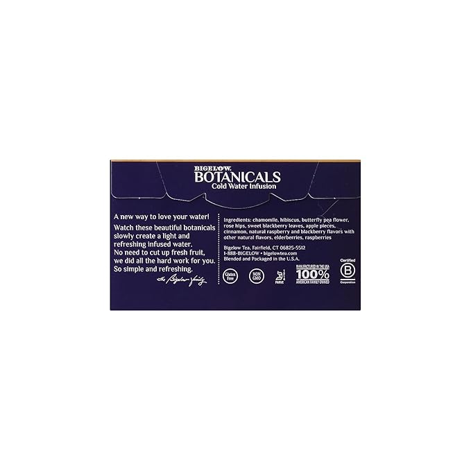Bigelow Botanicals Cold Water Infusion Blackberry Raspberry Hibiscus Tea Bags 18 Count Box (Pack of 1), Herbal Infusion, Caffeine Free, 18 Tea Bags Total - Bloomnest