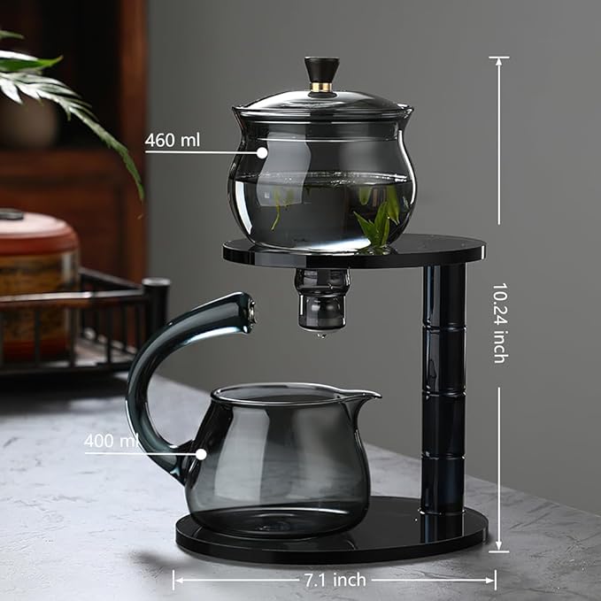 Lazy Kungfu Drip TeaPot, Heat Resistant Tea Set, Semi-Automatic Glass Teapot Suit for Magnetic Water Flow Wooden Glass Teapot Set