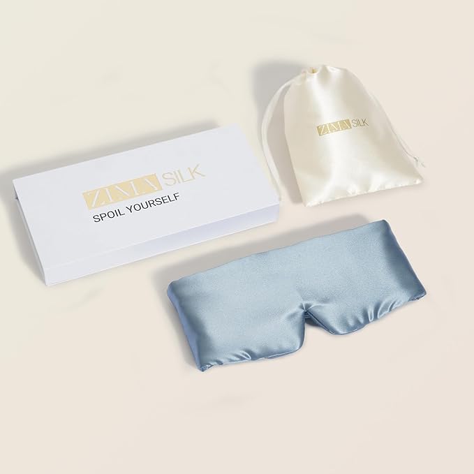 ZIMASILK 100% 22 Momme Mulberry Silk Sleep Mask - Full Silk Filled, Ultra-Soft & Breathable, Face-Hugging Blackout Eye Cover for Sleeping (Bluestone) - Bloomnest