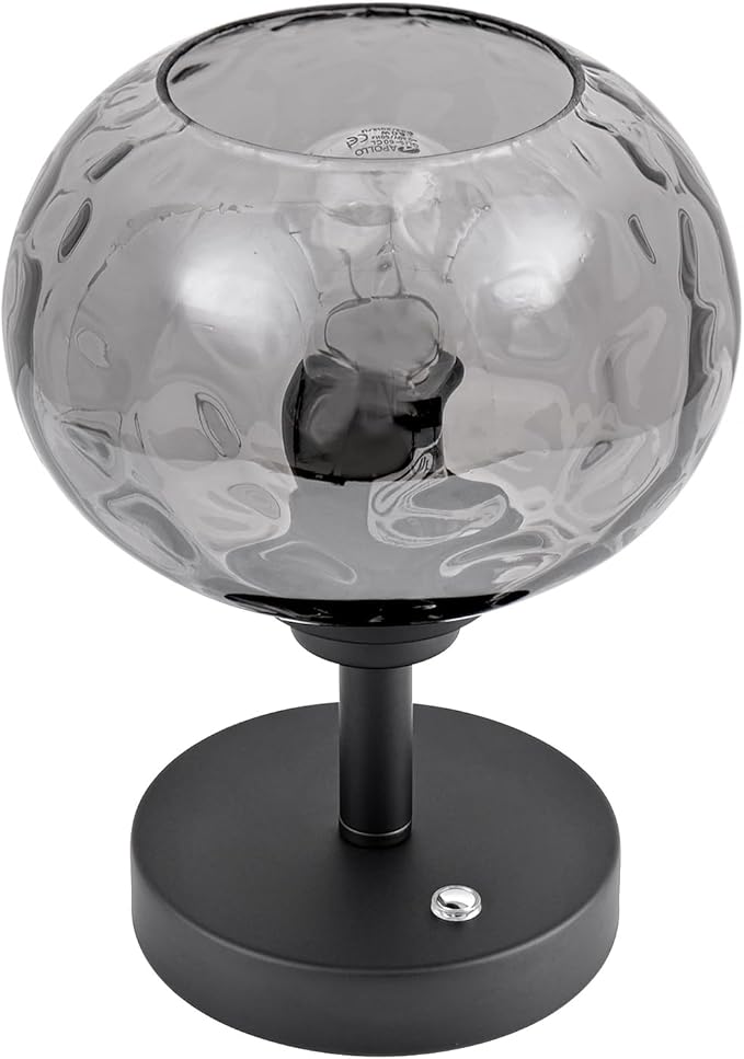 Touch Control Hammered Glass Table Lamp Matte Black Portable Dimmable Brightness Small Nightstand Light 3-Way Stepless Dimming Bedside Bedroom Living Room - Bloomnest