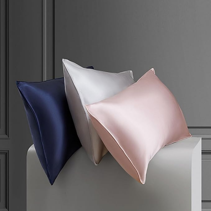 Navy Blue Silk Pillow Cases with Zipper Standard Size, USA Made, Real 22 Momme Mulberry Silk Pillowcase for Sleeping Women, Cooling, Anti Acne (Navy Blue, Standard) - Bloomnest