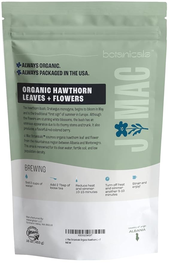 J MAC BOTANICALS Organic Hawthorn Leaves and Flower (8 oz) Dried Hawthorne leaf tea - Bloomnest