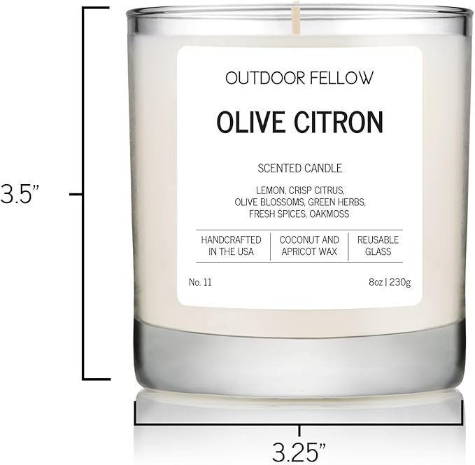 Outdoor Fellow Olive Citron Scented Candle – Highly Scented 8oz Jar Candle with Lemon, Citrus & Herbs – Non Toxic, Long Lasting Fragrance for Lemon Decor Accent in Home or Kitchen - Bloomnest