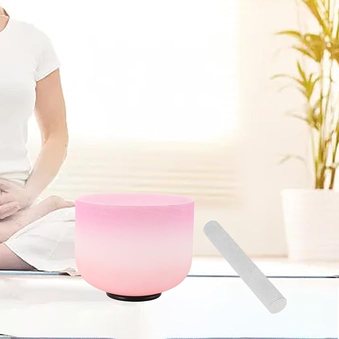 Crystal Singing Bowl 10 inch C Note, Colorful Pink Sound Bowl with Mallet O-ring, Sound Healing Instruments for Healing Mindfulness Meditation Yoga Sound Baths - Bloomnest