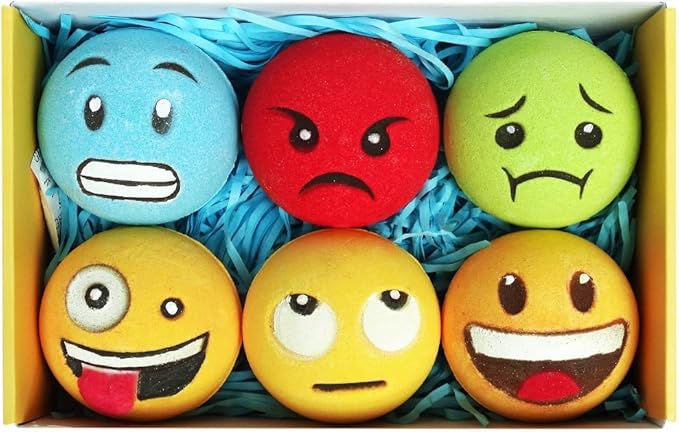 Large Emotion Face Bath Bombs Set of 6 – Fun Emoji-Inspired Spa Fizzies – Handmade with Shea Butter, Cocoa Butter & Essential Oils – Moisturizing Gift Set for Women, Men & Kids - Bloomnest