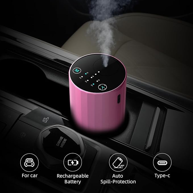 Waterless Essential Oil Diffuser Aromatherapy Scent Diffusers for Home Large Room, Bedroom, Car, Office, Desk, Battery Operated Mini Portable Air Freshener (Pink) - Bloomnest