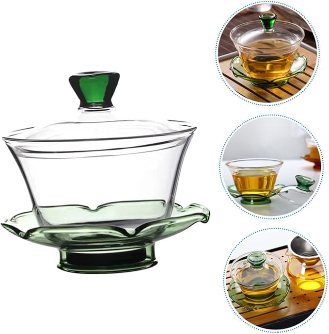 TOYANDONA Elegant Glass Tureen Teacup with Lid Thickened Transparent Chinese Tea Bowl for Gongfu Tea Brewing Height at Home Office - Bloomnest