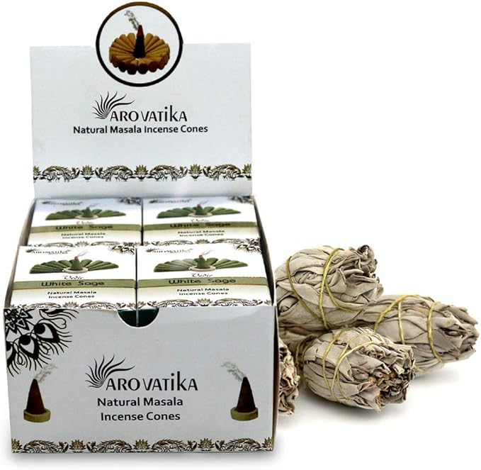 ARO VATIKA Vedic White Sage Natural Masala 120 Incense Cones in Pack of 12 Boxes |12 Assorted Fragrances Dhoop Cones | Best for Prayer, Reiki, Meditation and Relaxation | Burn time- 25 Mins AROVATIKA