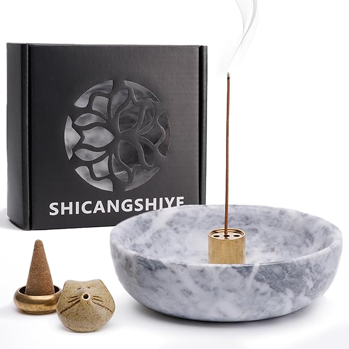 Natural Marble Incense Holder for Sticks – Handmade Incense Burner with 9 Holes, Ideal for Smudging, Meditation, and Aromatherapy – Large Size to Catch Ash, Perfect for Home Décor - Bloomnest