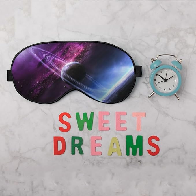 Universe Galaxy Sleep Eye Mask Eye Cover Abstract Saturn Mysterious Starry Sky Silk Eye Mask for Sleeping with Adjustable Strap for Travel Nap Shift Work Office - Bloomnest