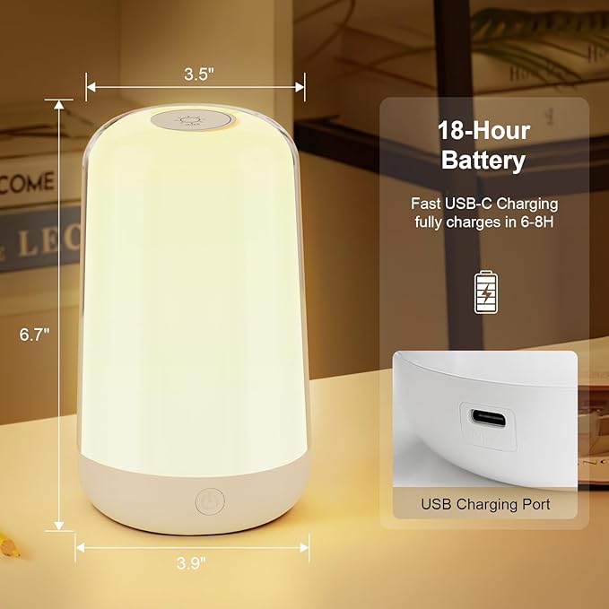 FRIDEKO HOME 2 Pack RGB Touch Bedside Lamp for Nightstand, 3 Color Temperatures Rechargeable Battery Night Light, Dimmable Mood Lighting for Bedroom Living Room Nursery, Breastfeeding, Kids, Adult - Bloomnest