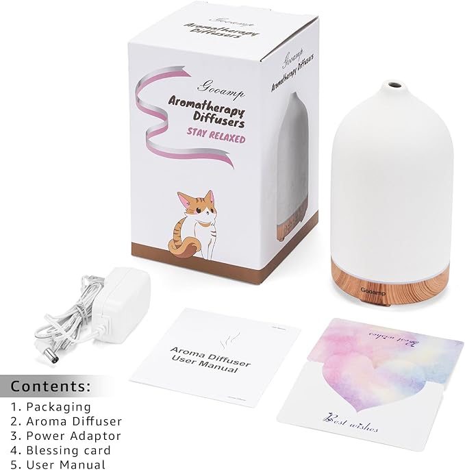 200ML Ceramic Essential Oil Diffuser - Ultrasonic Aromatherapy & Humidifier with 7-Color LED Lights, Auto Shut-Off, Wood Grain Base, 1H/3H/6H Timer | Scent for Home, Office, Yoga - Bloomnest