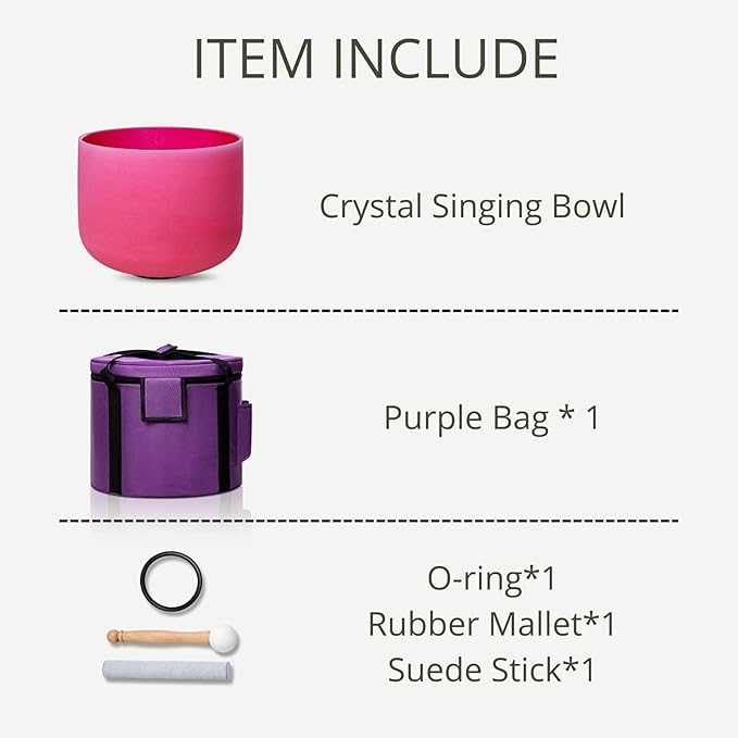 Red C Note Root Chakra 8 inch Quartz Crystal Singing Bowl, for Healing Mindfulness Meditation Yoga Sound Baths, with Case Rubber Mallet - Bloomnest