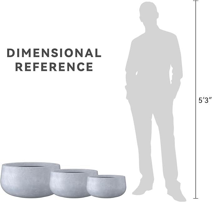 Kante 19.6",15.7",11.8" Dia Round Concrete Planters Set of 3, Cement Plant Pots with Drainage Hole and Rubber Plug for Outdoor Indoor Garden Home, Modern Curvaceous Design, Gray - Bloomnest