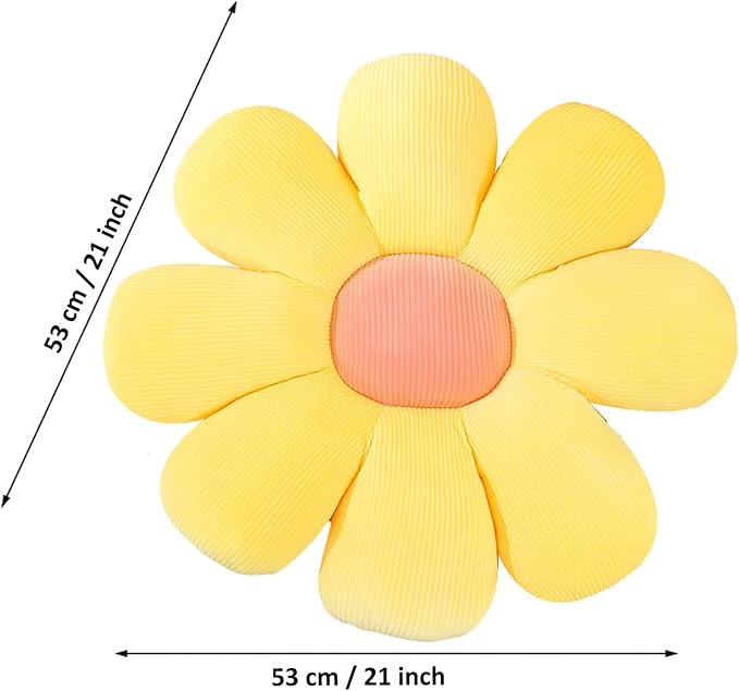 Flower Pillow, Flower Shaped Throw Pillow Flower Floor Pillow Soft Seating Cushion Room Decor Plush Pillow for Bedroom, Sofa, Bed, Reading (21 inch, Yellow) - Bloomnest