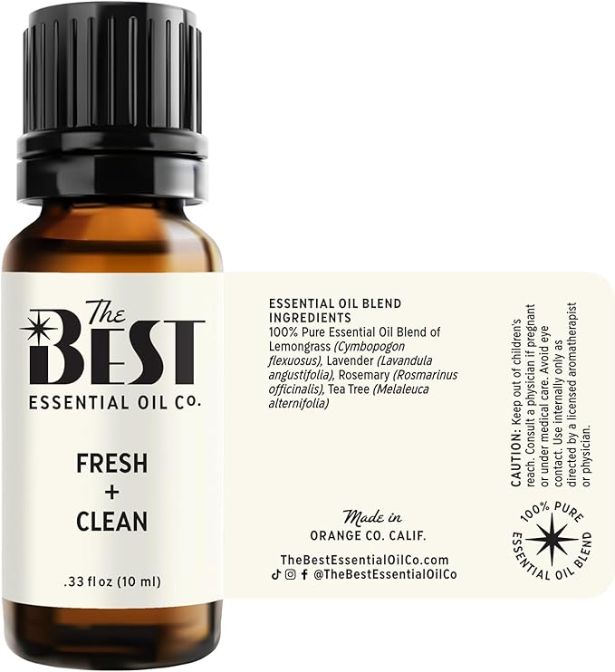 The Best Fresh + Clean Essential Oil Blend- Premium Grade- 100% Pure & Natural for Aromatherapy, Diffuser, Spa, Massage, Air Freshener- 10 ml (.33 fl oz) - Bloomnest