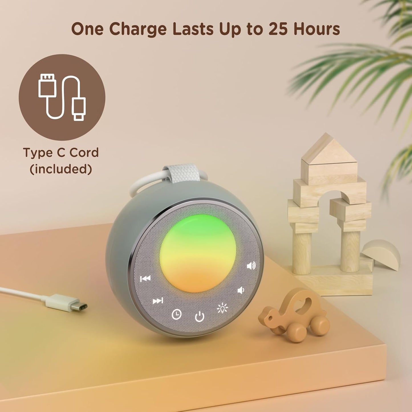 Peakeep White Noise Portable Sound Machine Sleeping Light for Adults Baby, Loud Clear Speaker, 25 Hours Continuous Audio 27 Noise Fan Nature No-looping Sounds, 30 Volume, Battery Operated