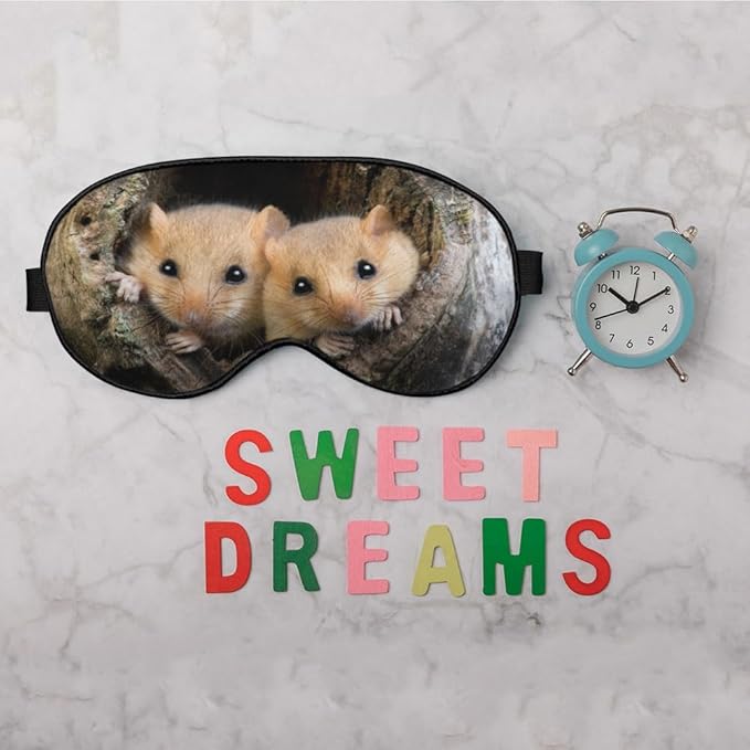 Brown Rat Dormouse Sleep Eye Mask Eye Cover Cute Animal Tree Nest Silk Eye Mask for Sleeping with Adjustable Strap for Travel Nap Shift Work Office - Bloomnest