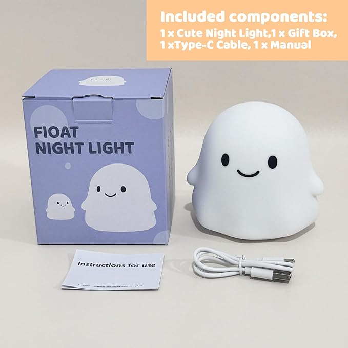 Halloween Ghost Night Light, Cute Ghost Lamp - Halloween Gifts for Kids & Women, Cute Halloween Decor, Dimmable, Rechargeable, 30-Min Timer, Halloween Decorations, Halloween Lights - Bloomnest