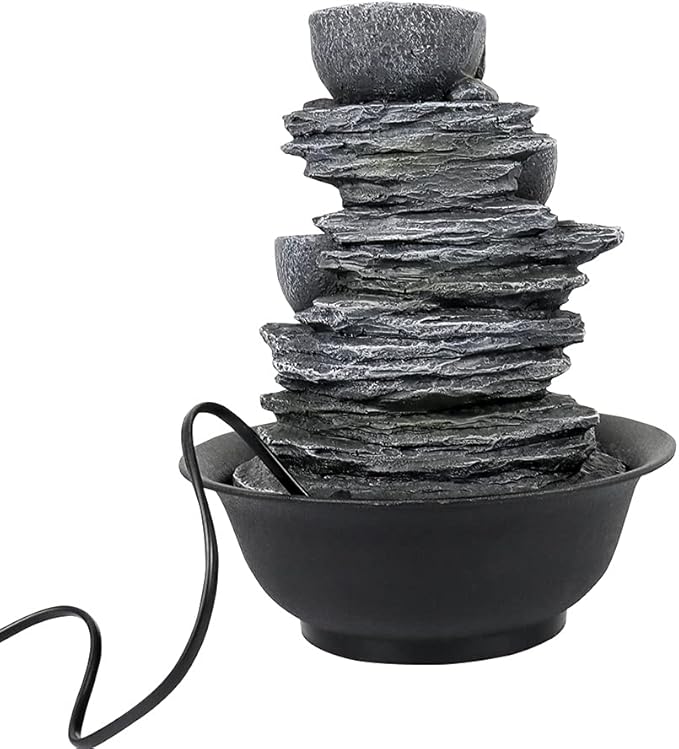 10.6inch Rock Indoor Water Fountain Zen Meditation Tabletop Fountain with LED Light for Home Office Bedroom
