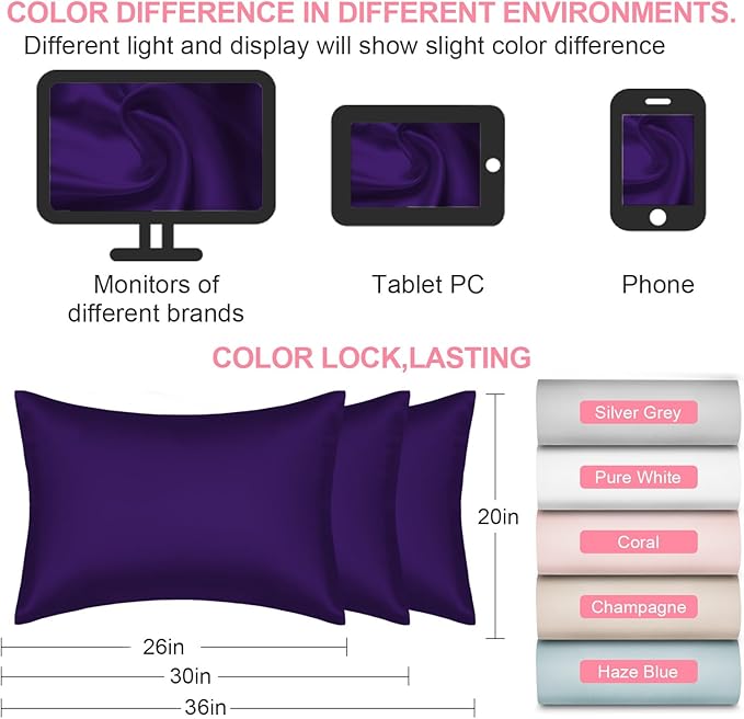 Mulberry Silk Pillow Cases 2 Pack Standard Size 20x26 Inches with Hidden Zipper, Ultra Smooth and Soft Breathable Cooling Silk Satin Pillowcase Set of 2, Better for Hair and Skin, Gifts for Women Men - Bloomnest