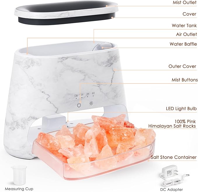 SALKING 2-in-1 Ultrasonic Essential Oil Diffuser & Himalayan Salt Lamp, Aromatherapy Diffuser Cool Mist Humidifier with 3 Brightness, Salt Therapy Lamp, 100% Pure Himalayan Salt Rock, 150ml (Marble) - Bloomnest