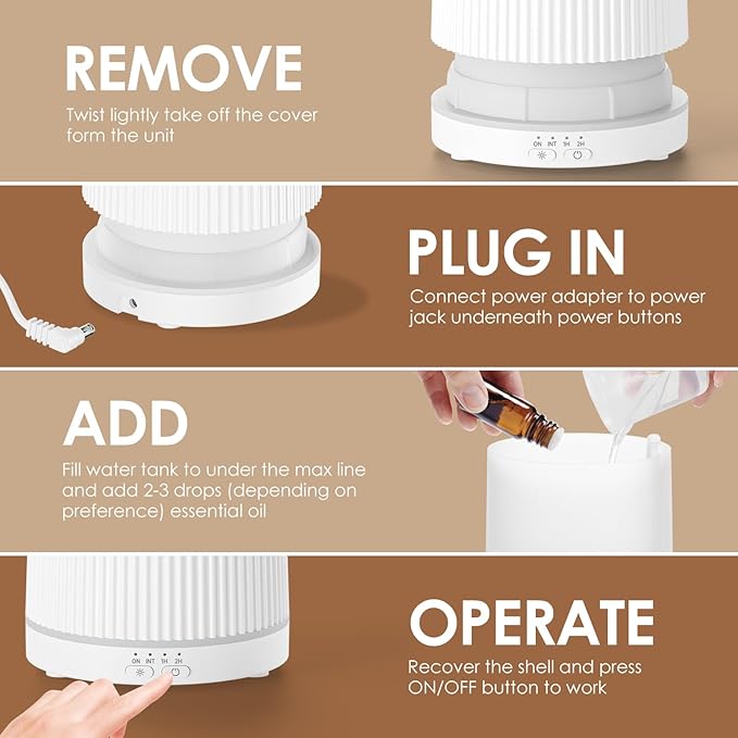 SALKING Essential Oil Diffuser, 100ml Aromatherapy Diffusers with Adjustable Mist Mode Timer Setting, Ultrasonic Diffusers for Essential Oils, 8 LED Colors, for Office Home (White) - Bloomnest