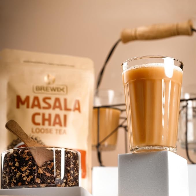 BREWIX, Masala Chai Tea Loose Leaf CTC TEA (125+ Cups, 8.82oz/250g) Strong Robust & Aromatic, All Natural | Blended with Exotic Spices | Ginger, Cinnamon, Cardamom, Clove & Black Pepper - Bloomnest