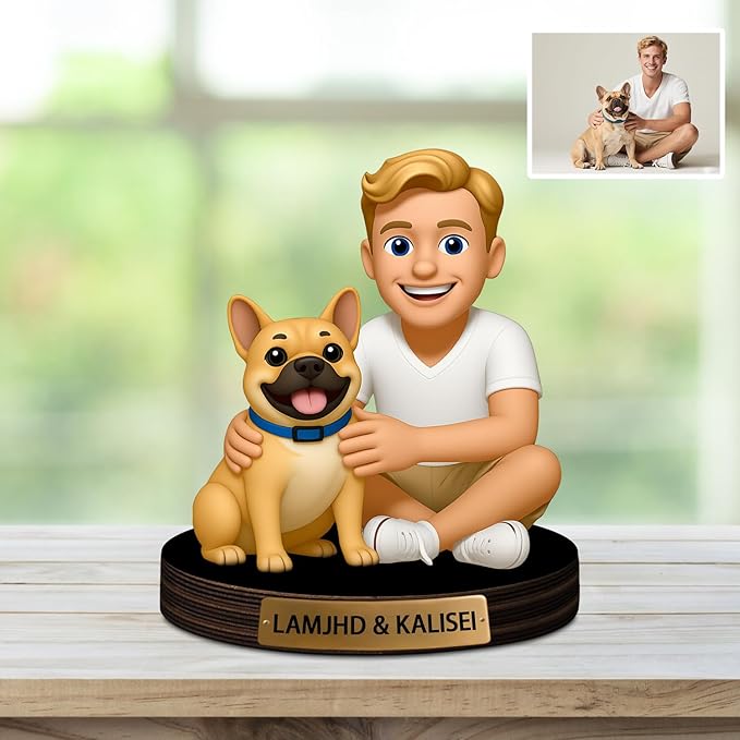 Custom Dog Pet Cat Photo Cartoon Style Desk Decor Photo Frame Sign Plaque, Personalzied Cartoon Portrait Picture Frame for Couple Wedding Family Anniversary Birthday Gifts - Bloomnest