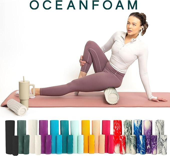 Oceanfoam Ripple Travel Foam Roller (11" x 3.35") Firm Mini Foam Roller for Physical Therapy, Deep Tissue Massage, Back Pain - High Density, Ergonomic Wave Textured - Yoga, Pilates, Exercise (Natural) - Bloomnest