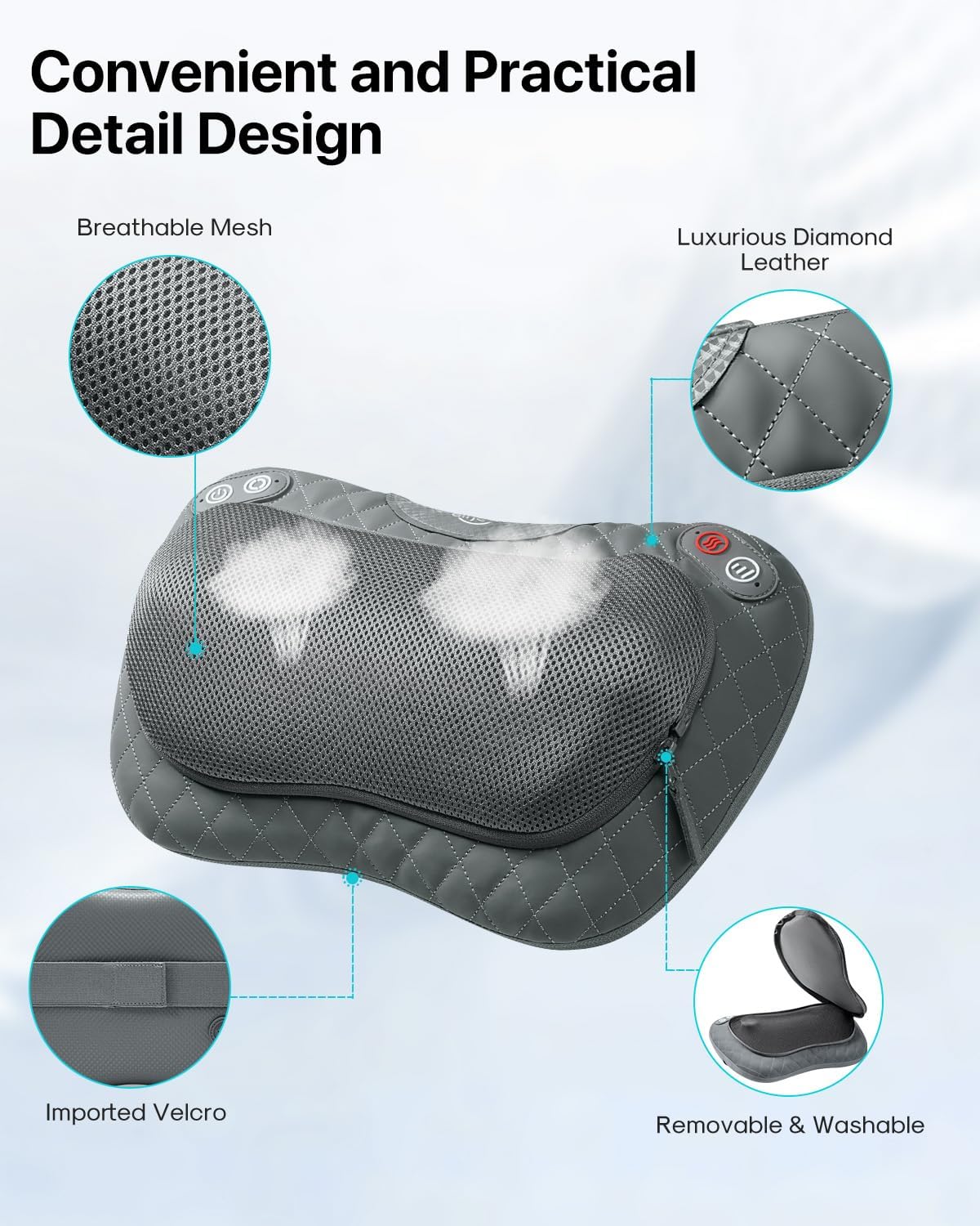 ALLJOY Shiatsu Neck and Back Massager with Soothing Heat,3D Kneading Massage Pillow for Muscle Pain Relief, Use Unplugged,Detachable Cover-Christmas Gifts for Women Men Mom Dad