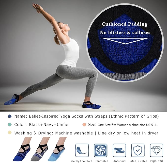 Ozaiic Pilates Socks for Women Non Slip Grip, Yoga Socks with Grippers for Barre, Hospital, Ballet, Dance, Barefoot Workout - Bloomnest