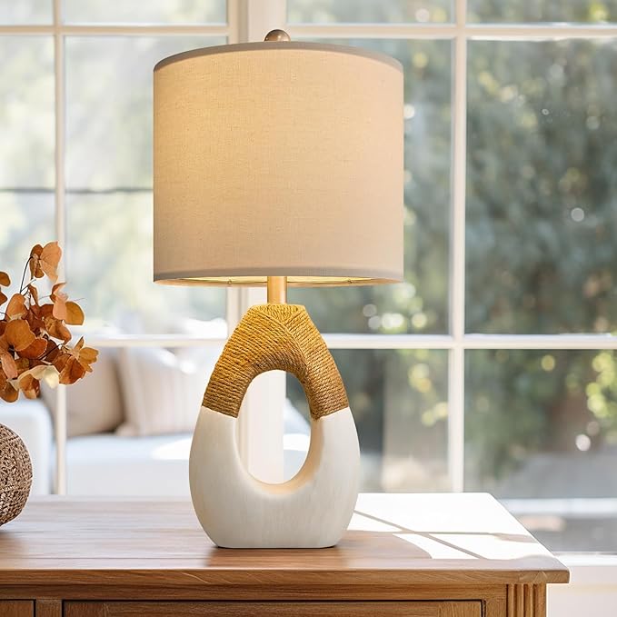 OYEARS Boho Table Lamps Bedroom Living Room Set 2 Small Farmhouse Rattan Table Lamp 19”Rustic Home Decoration Nightstand Bedside Lamp for Office Compatible with Smart Light Bulbs(Not Include Bulbs) - Bloomnest