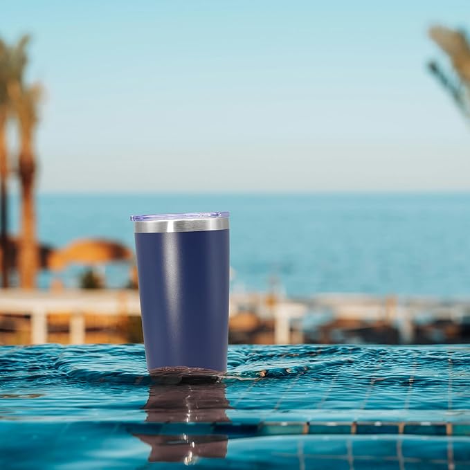 20 oz Tumbler Coffee Travel Tumblers Bulk with Lid Stainless Steel Double Wall Vacuum Insulated Mug Powder Coated Cups fit Car Cupholder for Hot and Cold - Navy, 4Pack