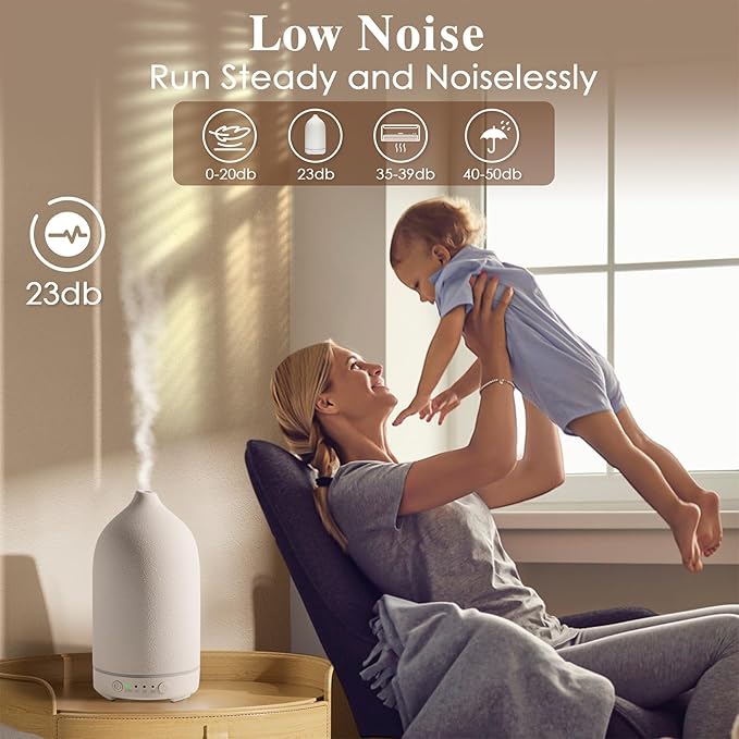 Diffuserlove Ceramic Essential Oil Diffuser 160ML Aromatherapy Diffuser for Home Bedroom Room Cool Mist Humidifier Stone Air Diffusers (Size:6.8" H x 3.6" W) - Bloomnest