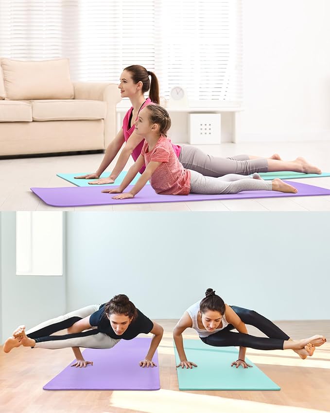 Woanger 2 Pack Yoga Mats (72x24) 3/8 Inch Thick Exercise Yoga Mat for Home Workout with Strap Non Slip Pilates Gym Supplies for Women Men - Bloomnest