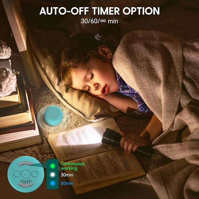 Babelio White Noise Sound Machine for Adults Kids Baby, Mini, 15 Non-looping Sounds, Timer, Memory Function, Easy to Pocket and Travel Cyan - Bloomnest