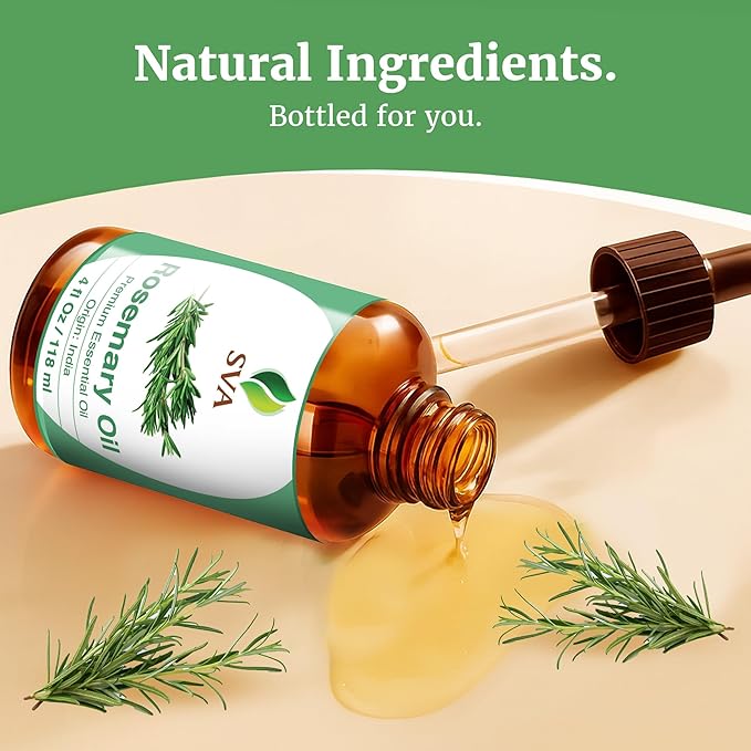 SVA Rosemary Essential Oil – 4 Fl Oz – 100% Natural Rosemary Oil for Hair, Face, Skin Care, Diffuser, Aromatherapy, Scalp, Body Massage, Soap and Candle Making – with Dropper - Bloomnest